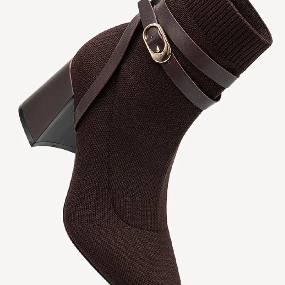 Cozy Island Strap Pointed Chunky Heeled Ankle Boots - Picture 8 of 8